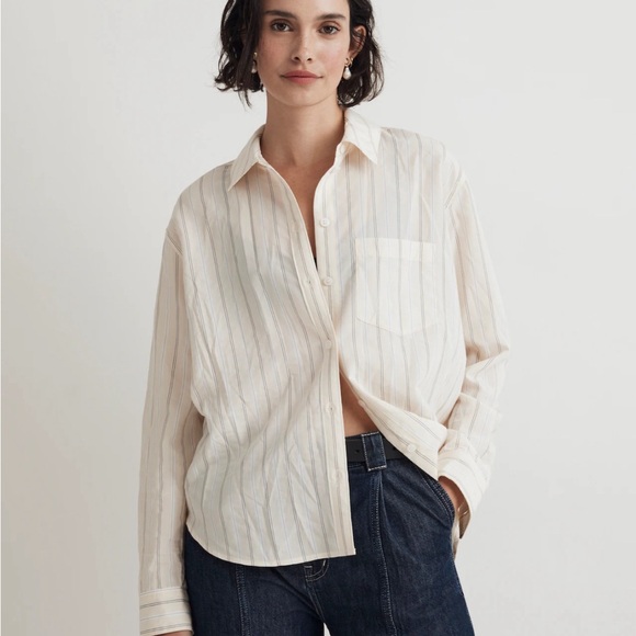 Madewell Drapey Oversized Relaxed Boyshirt in Off-white  Stripe Size XL - Picture 2 of 7